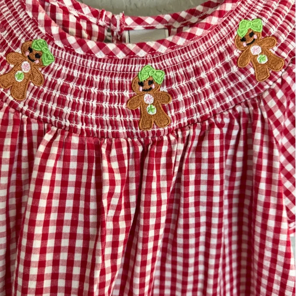 Dash of Glitter Red Gingham Dress Girl S/2T Gingerbread Christmas‎ Gathered